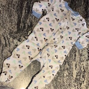 Disney Baby Footed One-Piece in White with Blue and Mint Mickey Print